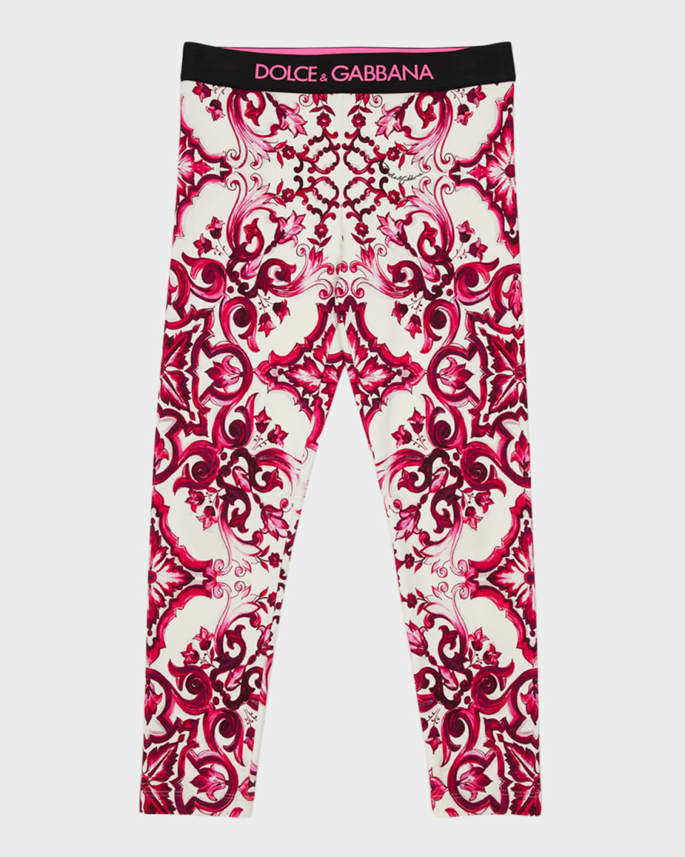 Girl's Maiolica-Print Leggings, Size 4-6